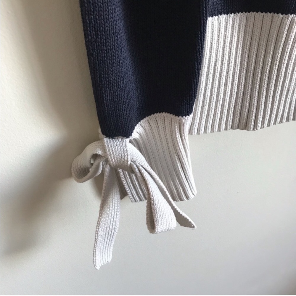 Ann Taylor Colorblock Tie Sleeve Mock Neck Sweater - Picture 3 of 5